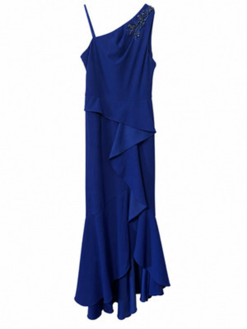 Papell Studio Royal Blue Beaded One Shoulder Crepe Gown Dress Size 2